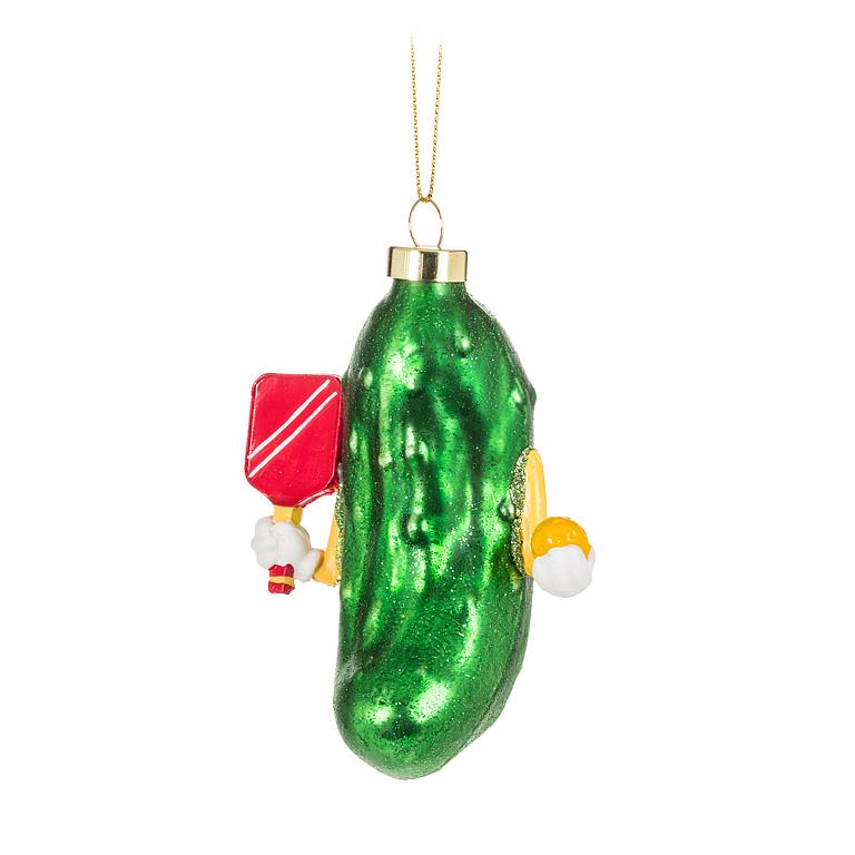 Pickle Pickleball Glass Ornament