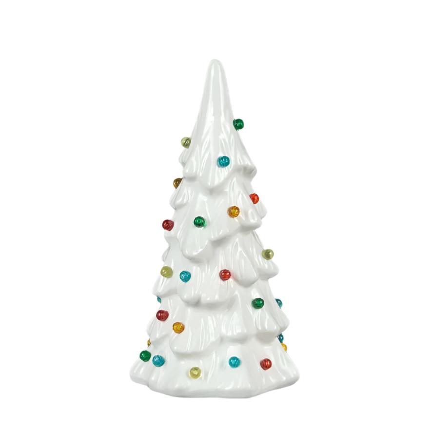 Tall White Retro Style Ceramic Tree with Lights - Small
