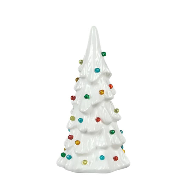 Tall White Retro Style Ceramic Tree with Lights - Small