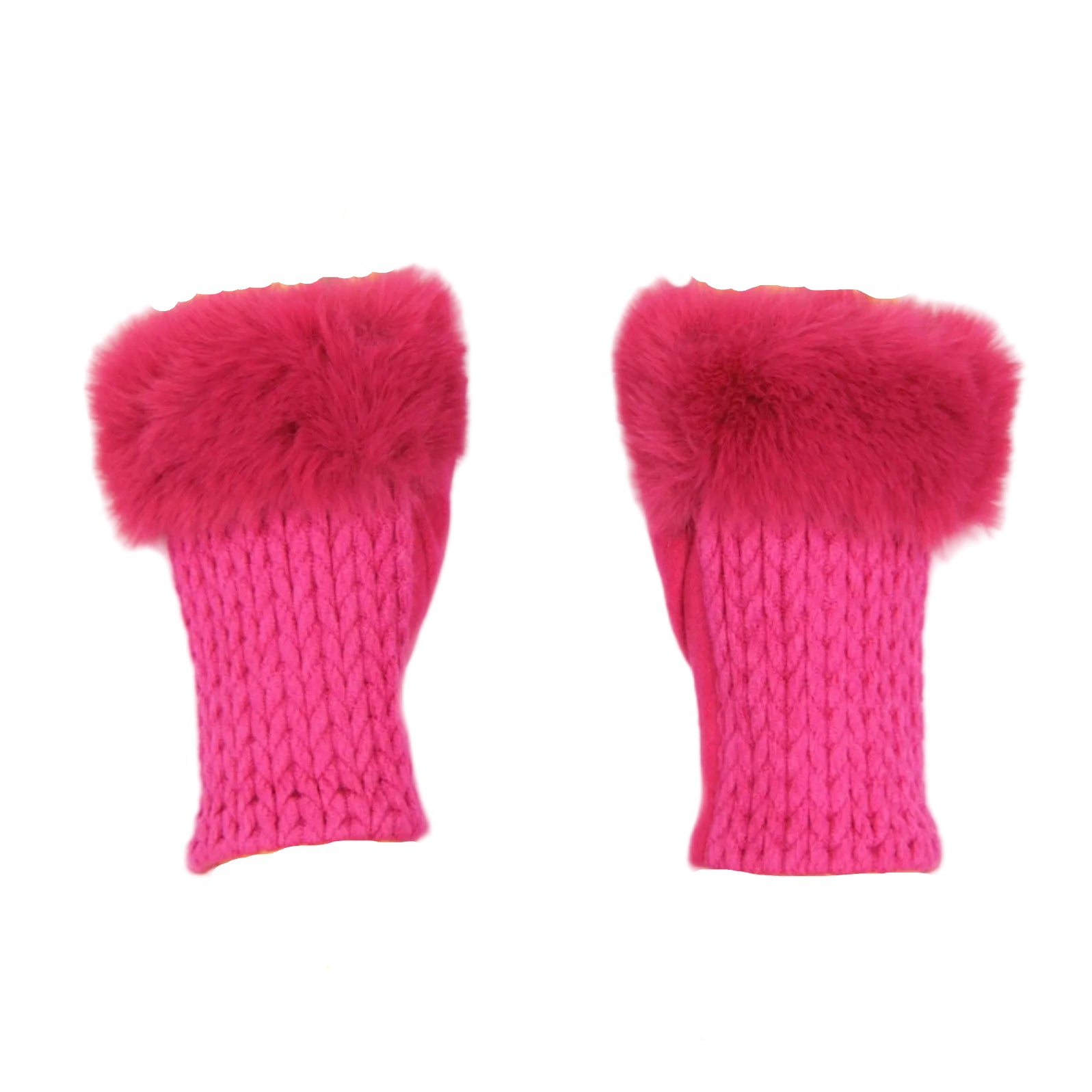Cashmere Blend Fur Trimmed Fingerless Gloves - Fuchsia