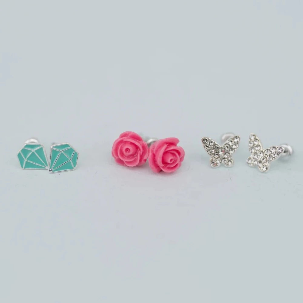 Great Pretenders Boutique Rose Studded Earrings 3 Sets | Le Petite Putti