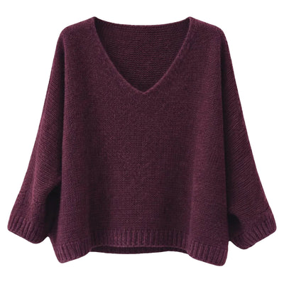 Mohair Blend V-Neck Sweater - Wine - Putti Fine Furnishings