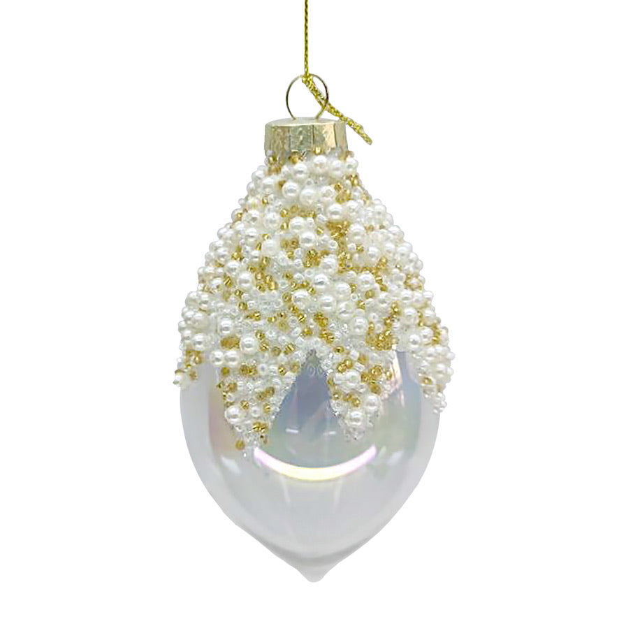 Clear with Pearls and Beads Glass Doublepoint Ornament