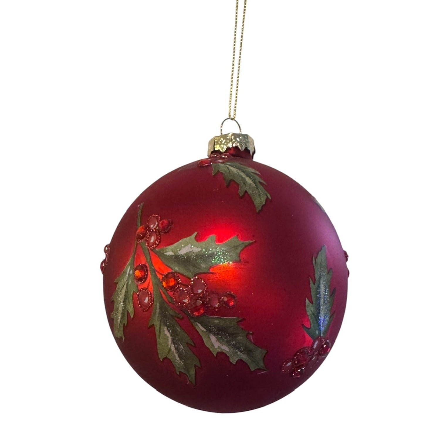Red Holly Jeweled Glass Ball Ornament