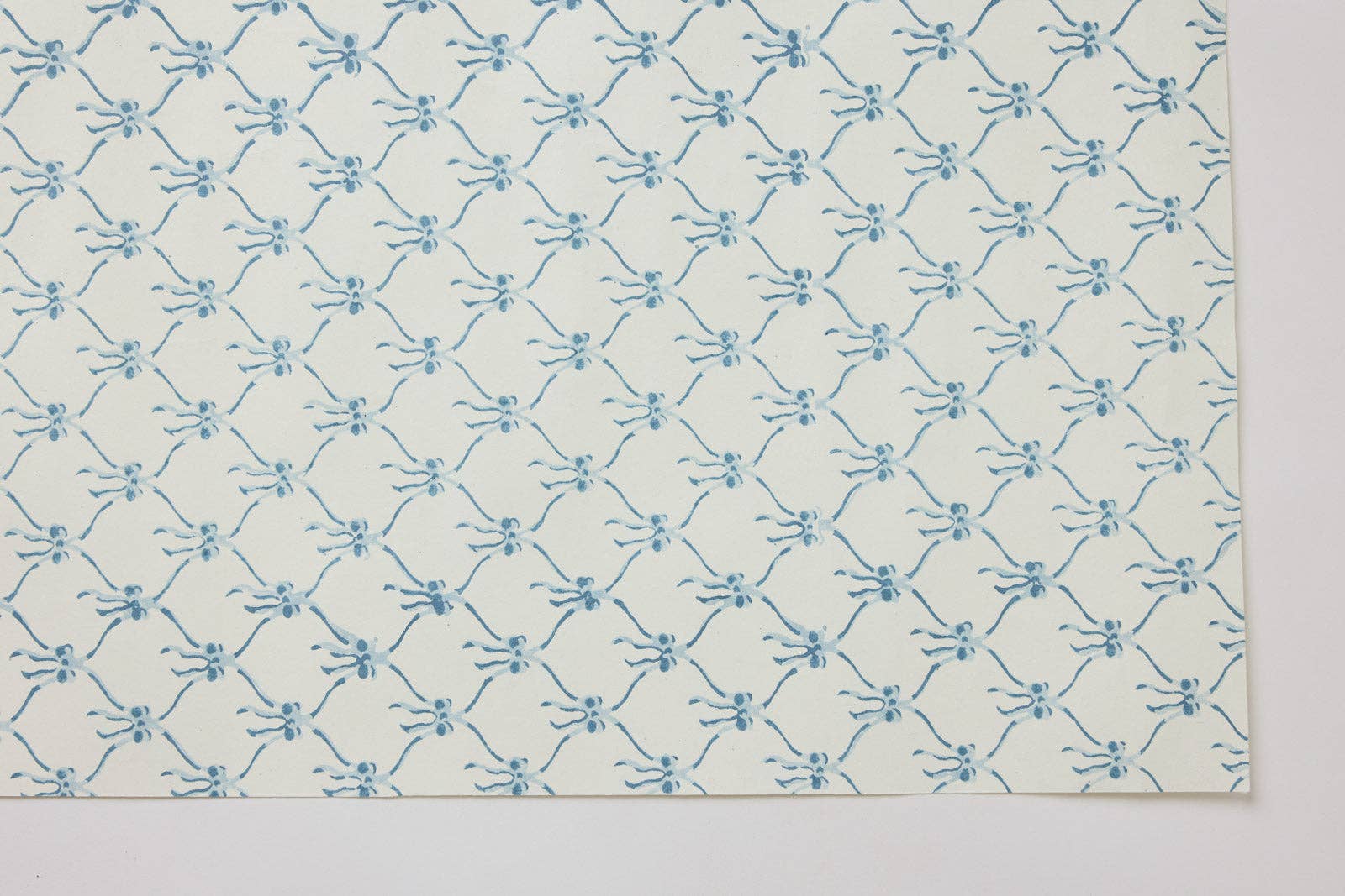 Hand Block Printed Wrapping Paper Sheets - Blue Bows