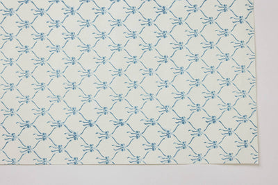 Hand Block Printed Wrapping Paper Sheets - Blue Bows