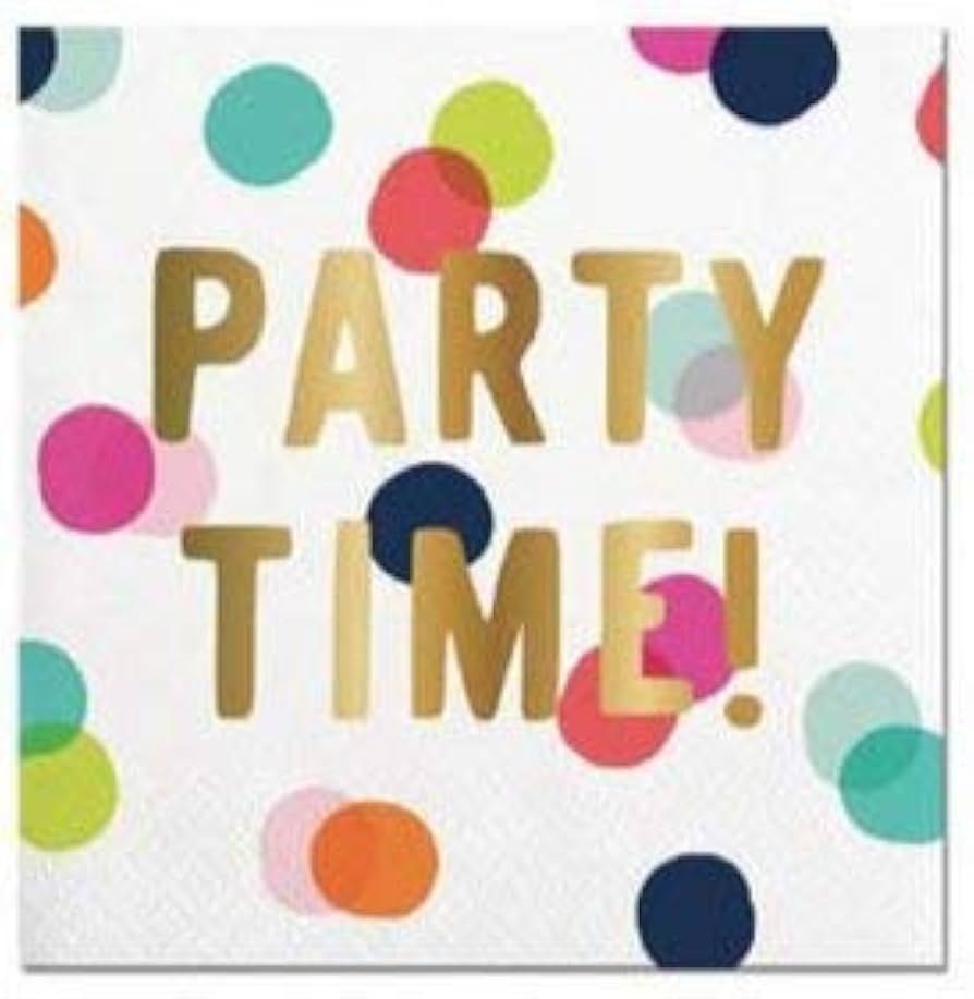 "Party Time!" Multicolor Dots Foil Cocktail Napkins