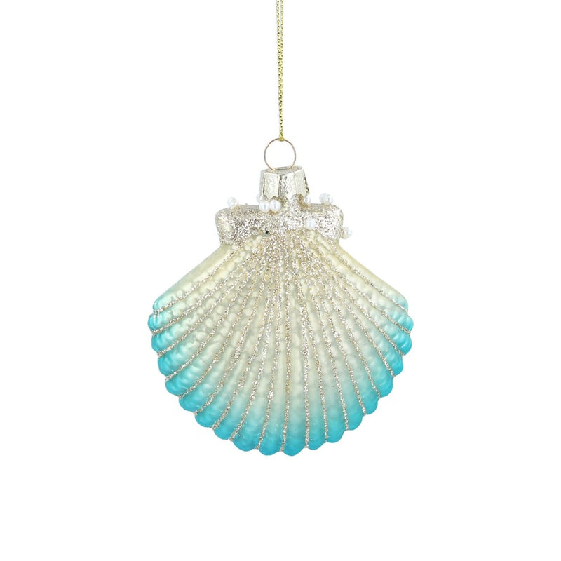Turquoise and Gold Antique Shell with Pearls  Ornament | Putti Christmas Decorations