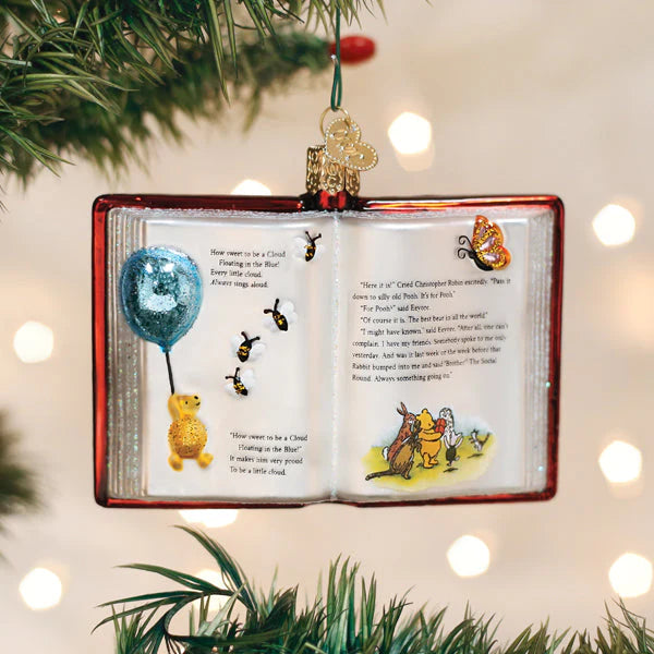 Old World Christmas Winnie the Pooh Book Glass Ornament