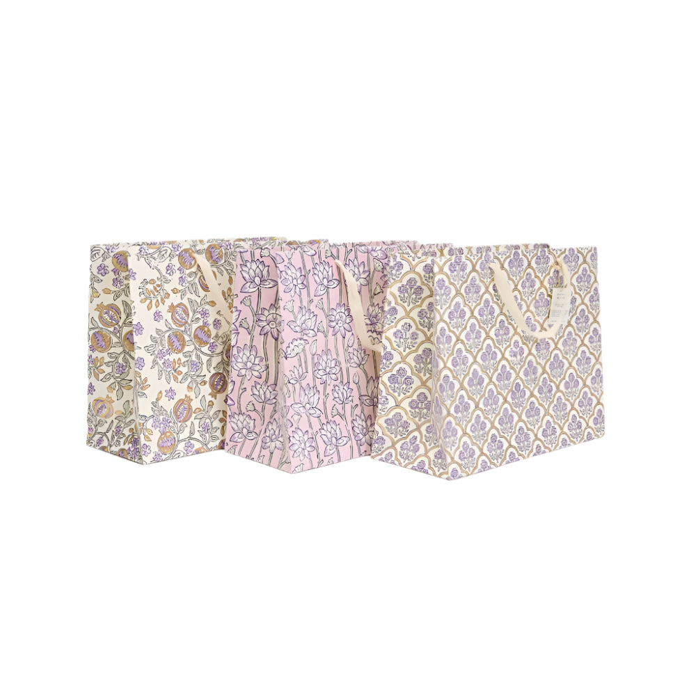 Hand Block Printed Gift Bag Lavender - Large