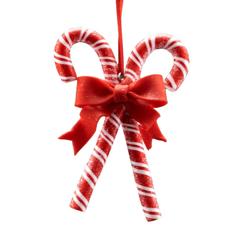 Double Candy Cane with Red Bow Ornament | Putti Christmas Decorations