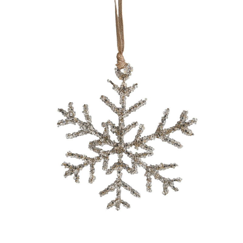 Clear Beaded Champagne Snowflake Ornament - Small
