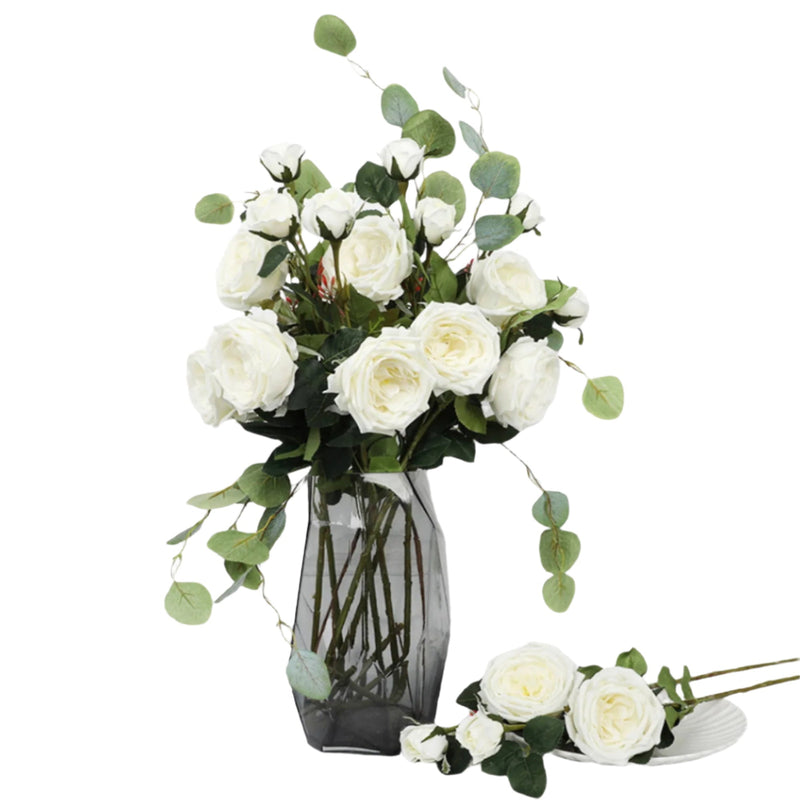 Real Touch Cabbage Garden Rose with Bud - Ivory