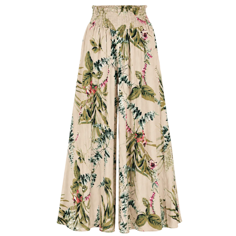 Floral Printed Palazzo Pants - Biege