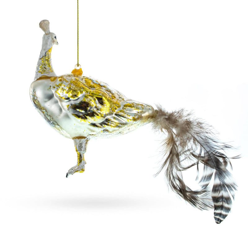 Regal Golden Peacock Glass Christmas Ornament | Putti Christmas Decorations