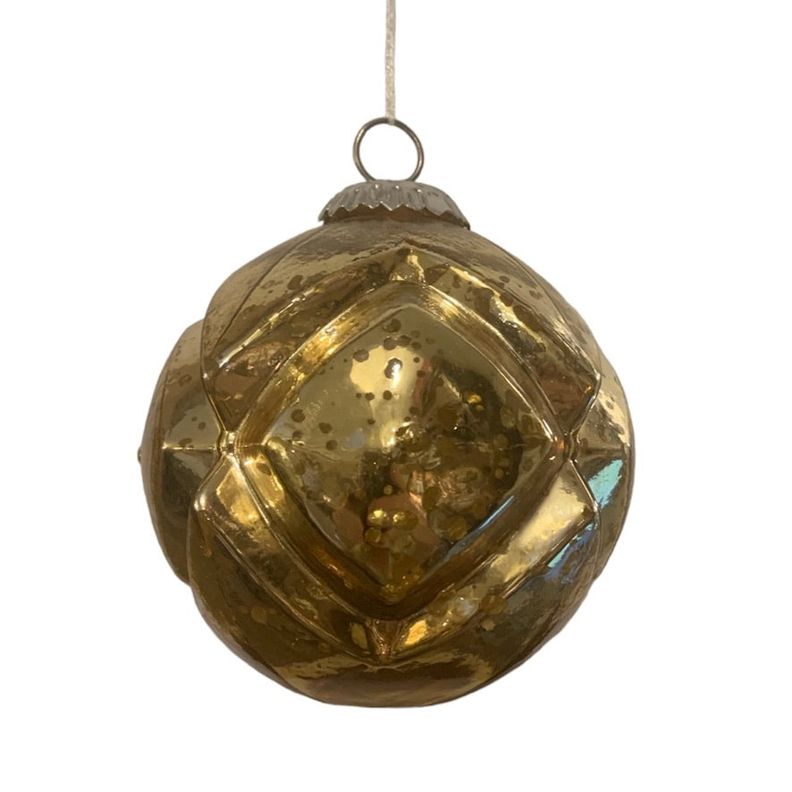 Gold Geometric Mercury Glass Ball - Large