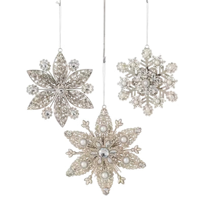 Silver Metal with Pearls Snowflake Ornament