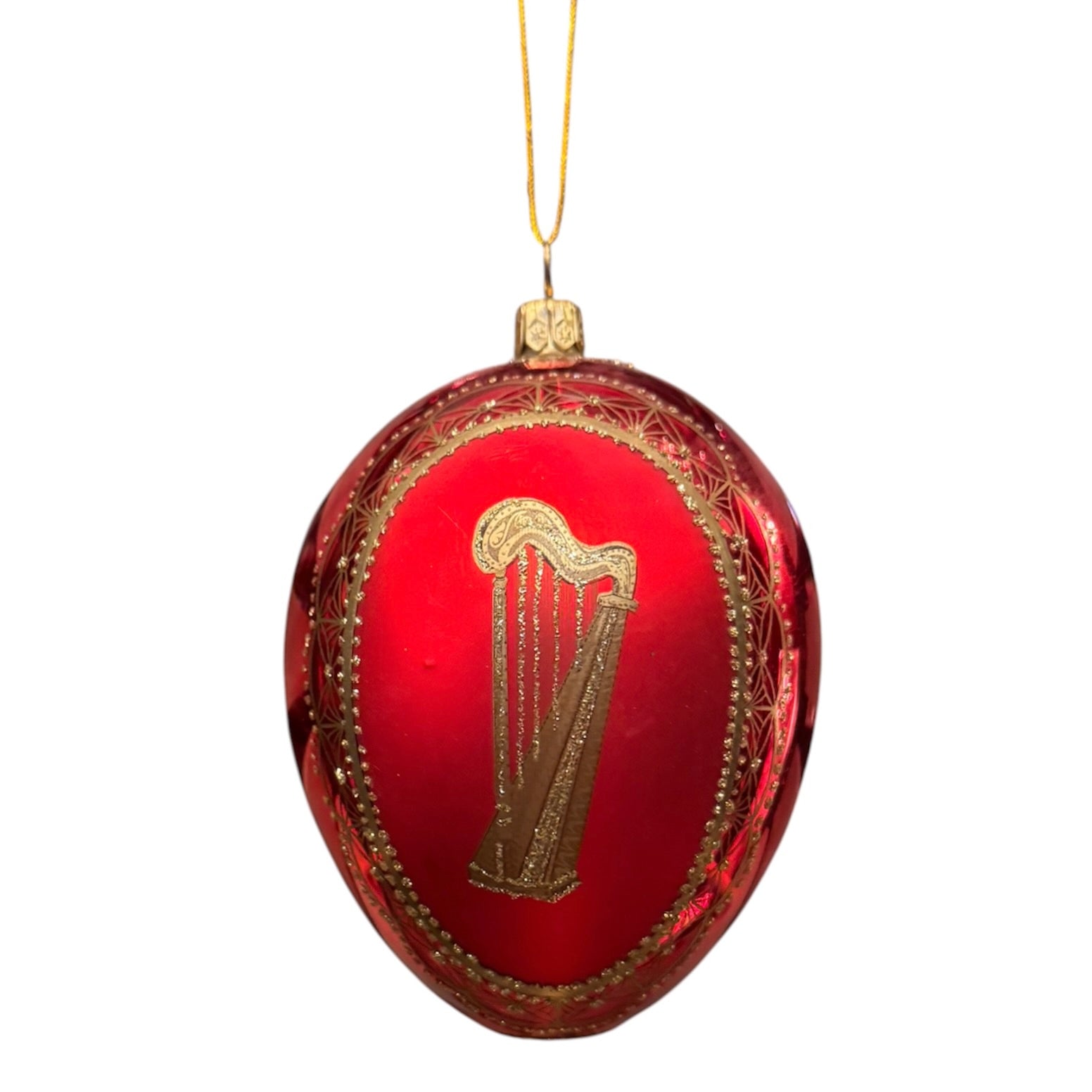 Red Glass Egg Ornament with Lyre