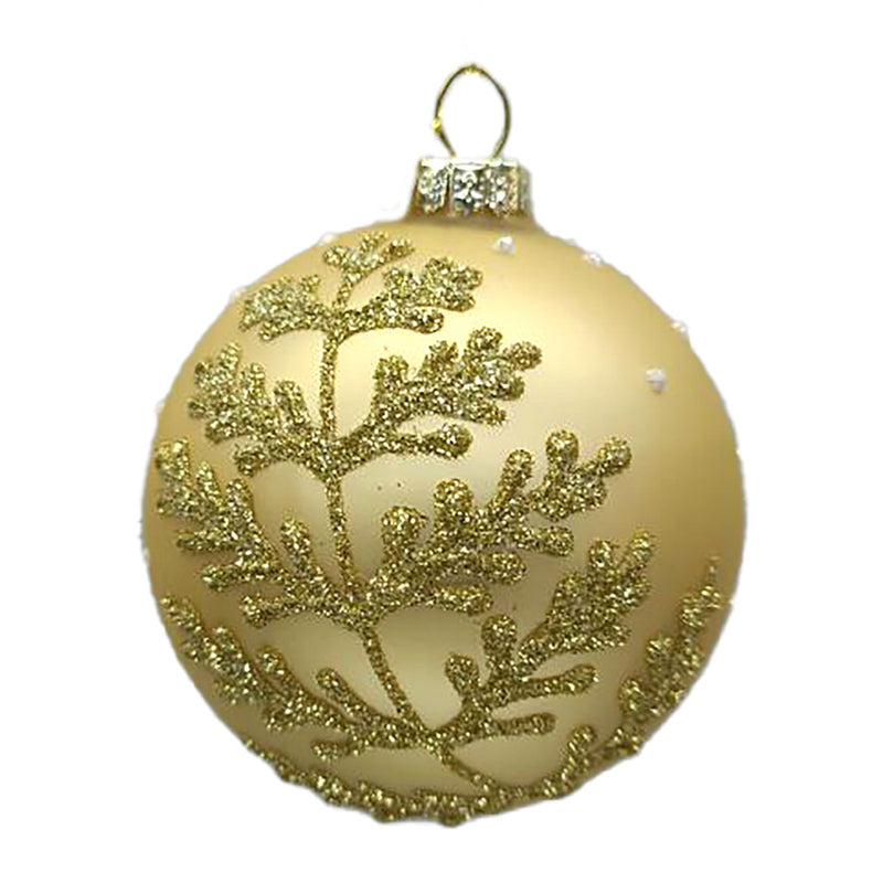 Matte Gold with Leaf Glass Ball Ornament | Putti Christmas Decorations