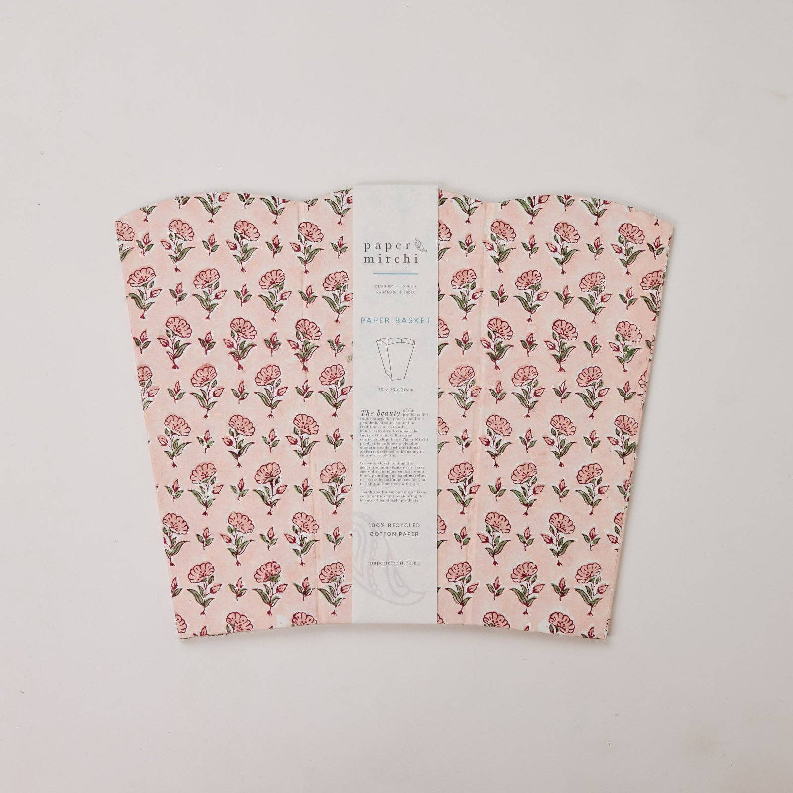 Block Printed Waste Paper Basket - Ditsy Floral Blush