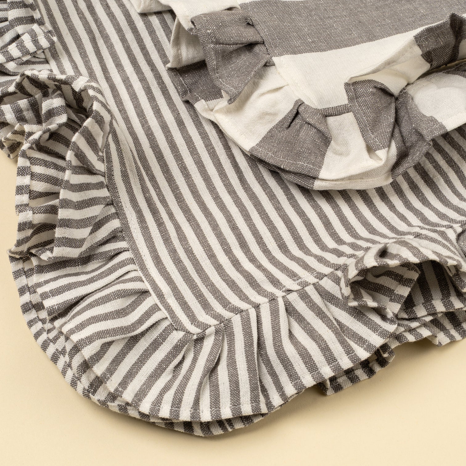 Ruffle Stripe Tea Towels - Grey, Set of 2