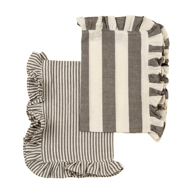 Ruffle Stripe Tea Towels - Grey, Set of 2