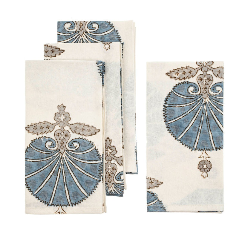 Flora Block Print Napkins - Set of 4 | Putti Fine Furnishings 