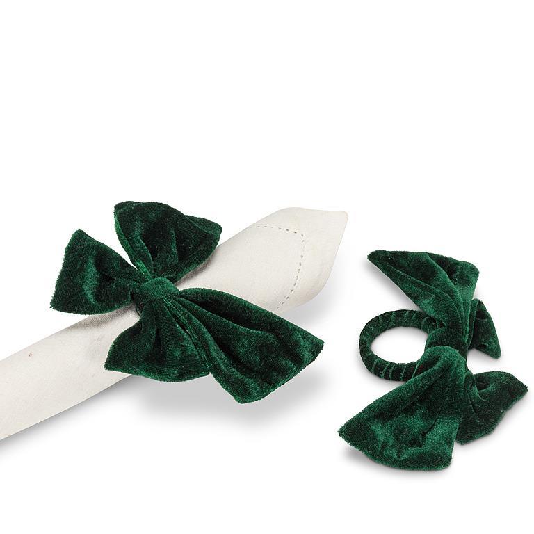 Dark Green Velvet Bow Napkin Ring | Putti Christmas Decor