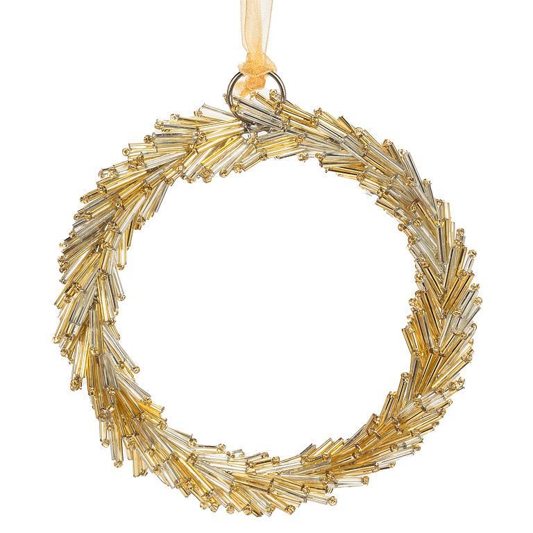 Beaded Wreath Ornament - Gold