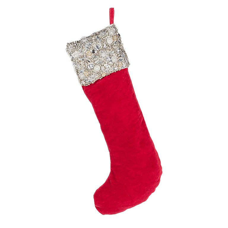 Jewelled Top Christmas Stocking - Red | Putti Christmas Canada