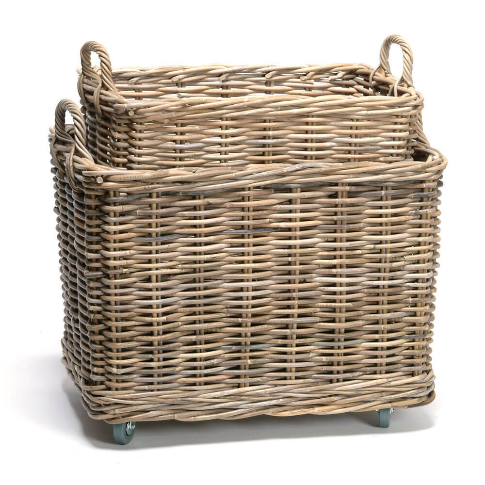 Rectangular Willow Basket on Wheels S/2