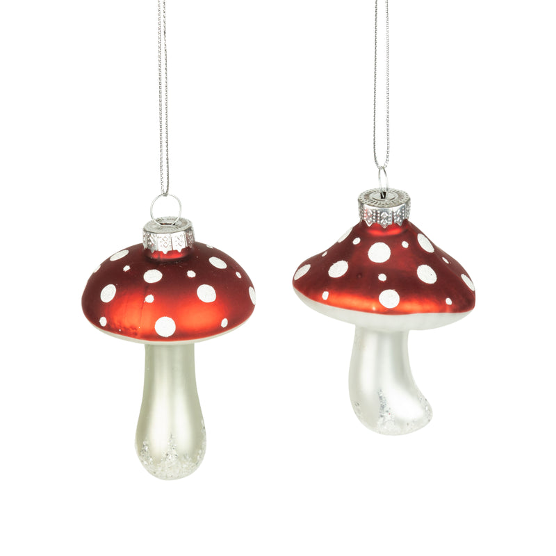 Red and Silver Glass Mushroom - Flat Cap