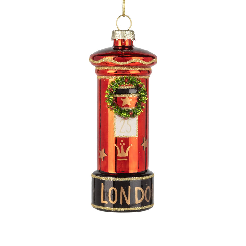 London Post Box with Wreath Glass Ornament