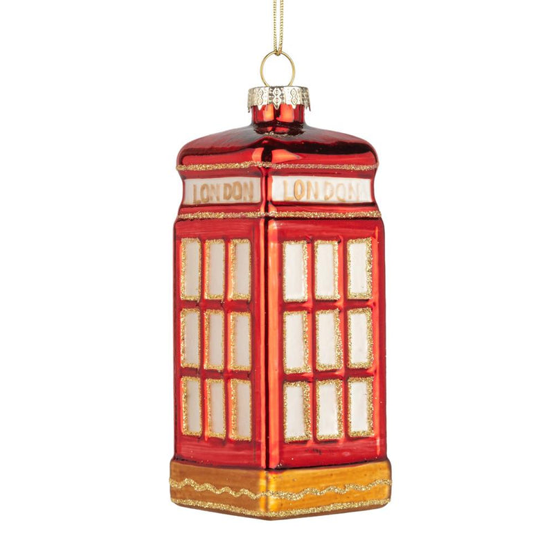 London Phone Booth Glass Ornament | Putti Christmas Decorations