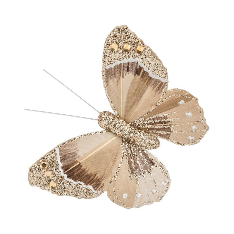 Beaded Butterfly Clip Ornament - Natural | Putti Christmas Decorations