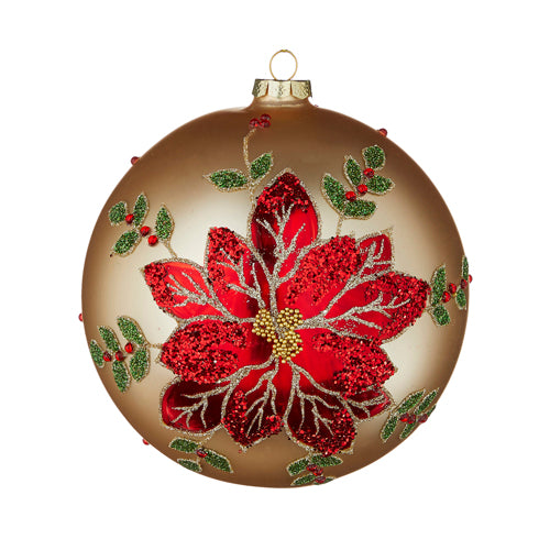 Red Ponsettia Glass Ball Ornament. | Putti Christmas