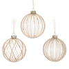 Amber with Silver Glitter Narrow Stripes Glass Ball Ornament | Putti