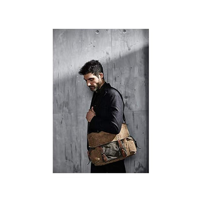 Mona B "Sebastian" Men's Canvas Up-cycled Messenger Bag