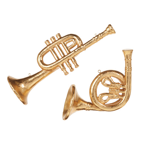 Gold Trumpet and Horn Ornaments  | Putti Christmas Decorations