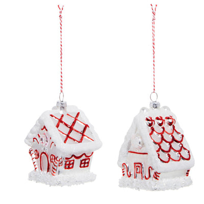 Peppermint Gingerbread House Glass Ornament
