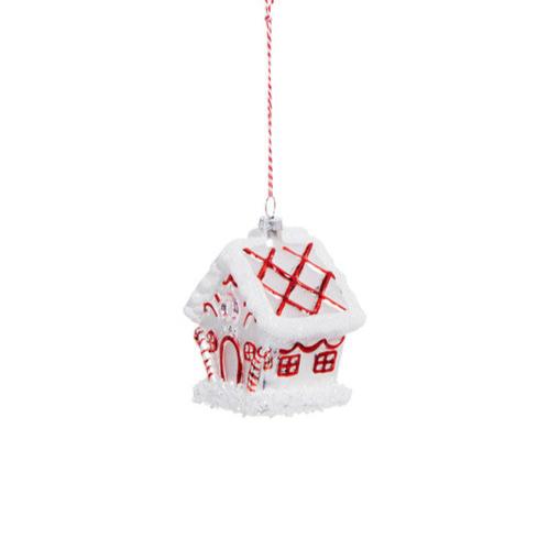 Peppermint Gingerbread House Glass Ornament