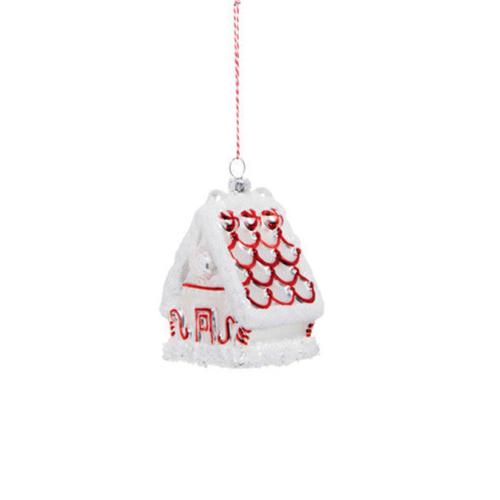 Peppermint Gingerbread House Glass Ornament