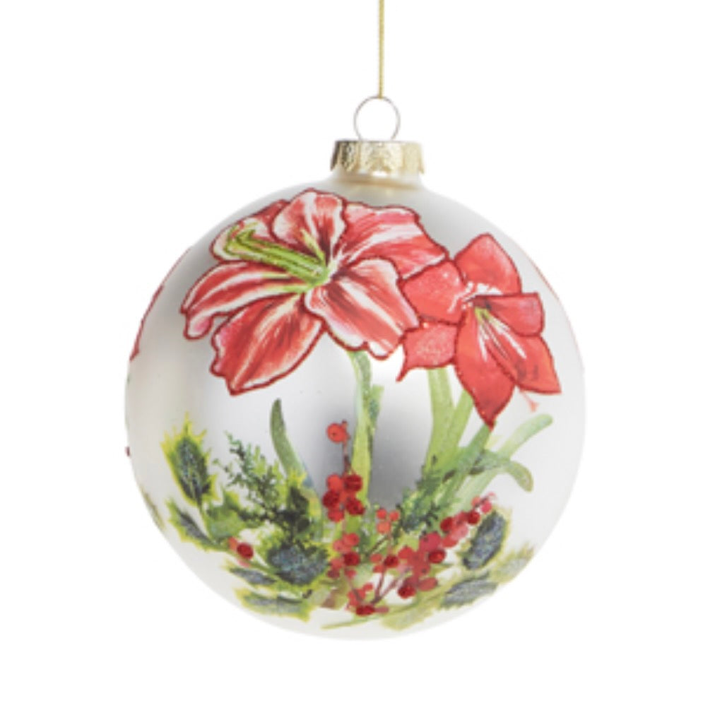 Red Amaryllis Glass Ball Ornament