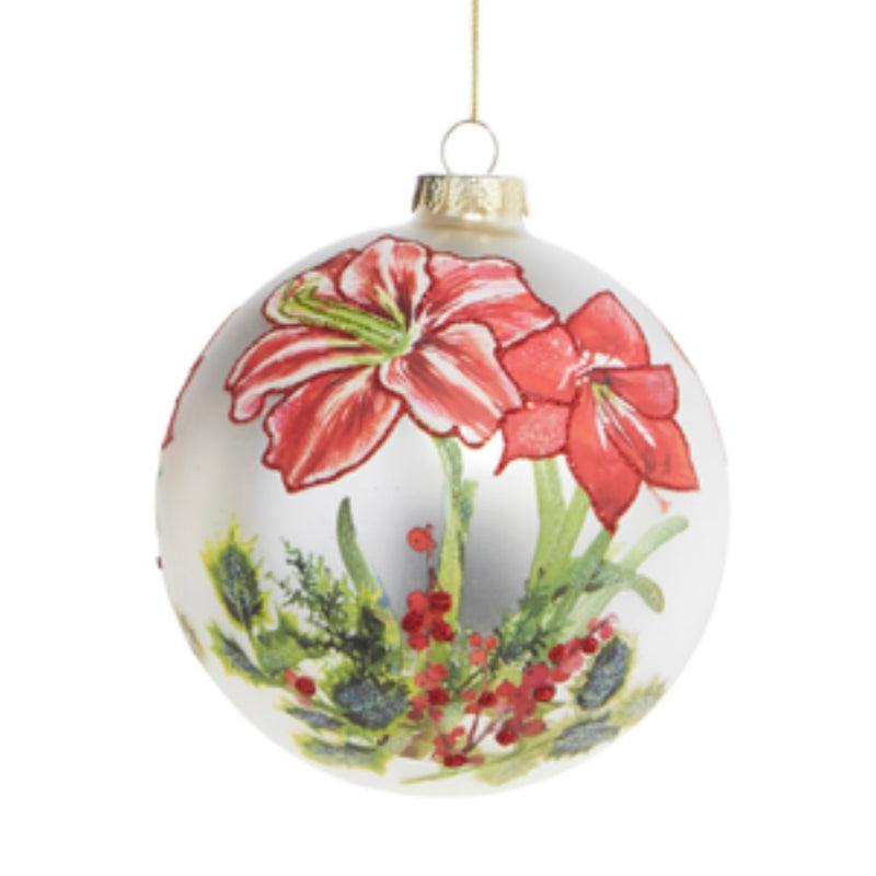 Red Amaryllis Glass Ball Ornament