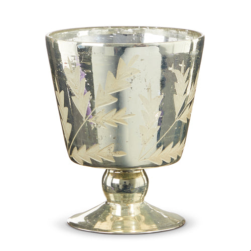 Etched Mercury Pedestal Glass Vase | Putti Christmas Decorations