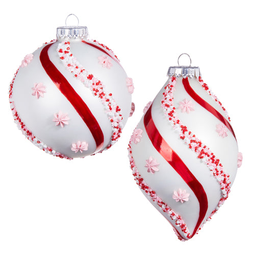 Beaded Peppermint Swirl Glass Ornament | Putti Christmas Decorations