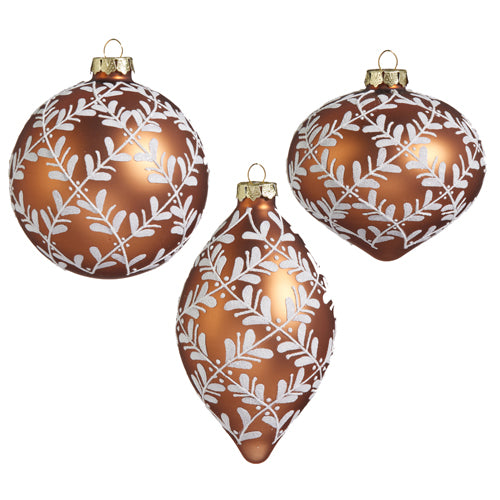 Gingerbread Iced Leaf Pattern Glass Ornament