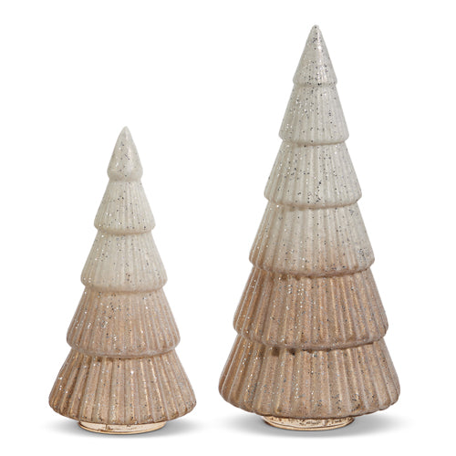 Natural Ombre Glitter Ribbed Glass Trees