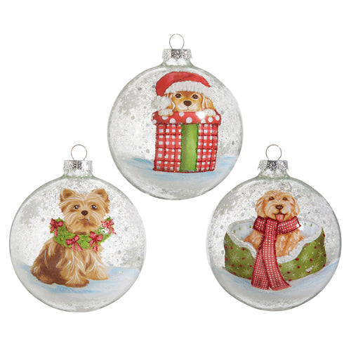 Celebrate The Season Pup Glass Ball Ornament