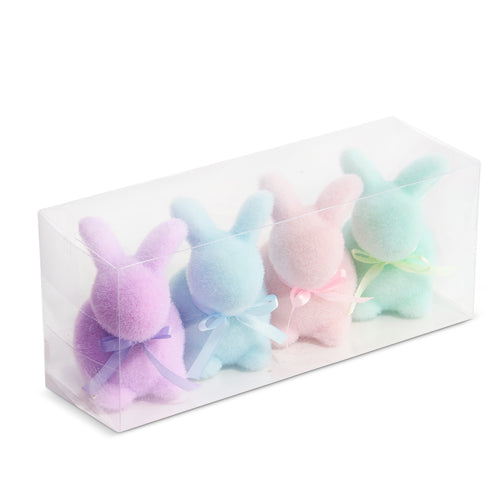 Small Pastel Flocked Bunnies - Set of 4 | Putti Easter Celebrations